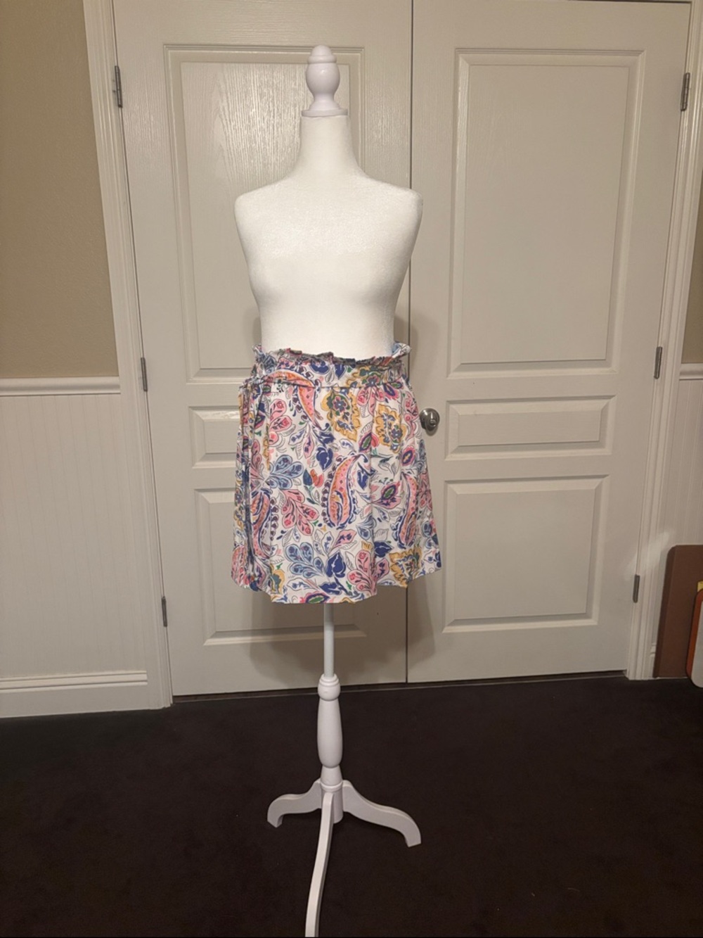Molly Bracken Pink Blue Yellow Paisley Tie-Waist Mini Skirt